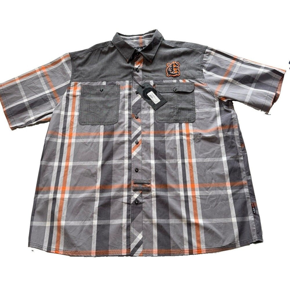 Eight 732 8732 Young Jeezy Mixed Grey Plaid Short Sleeve 4XL Button Up Men's NWT